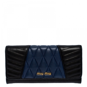 Miu Miu Black/Blue Nappa Matelasse Leather Biker Flap Wallet