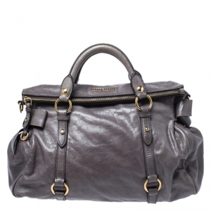 Miu Miu Dark Grey Vitello Lux Leather Bow Satchel
