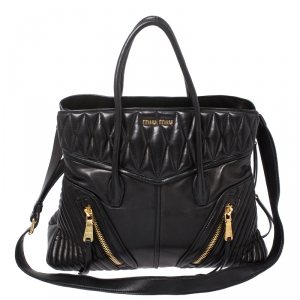 Miu Miu Black Matelasse Leather Biker Tote