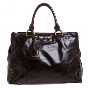 Miu Miu Brown Vitello Lux Leather Tote