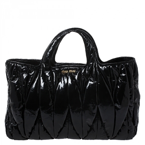 Miu Miu Black Patent Matelasse  Leather Convertble Tote