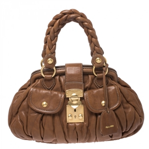 Miu Miu Brown Matelasse Leather Coffer Satchel