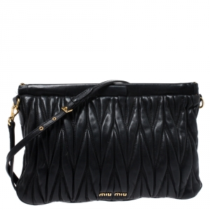 Miu Miu Black Matelasse Leather Crossbody Bag