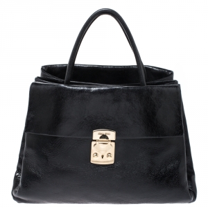 Miu Miu Black Glossy Leather Top Handle Bag