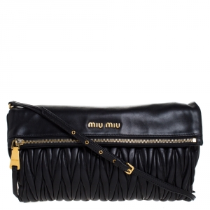 Miu Miu Black Metalasse Leather Zipper Flap Shoulder Bag