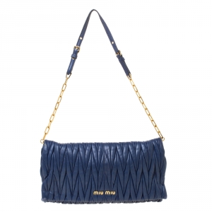 Miu Miu Blue Matelasse Leather Flap Shoulder Bag