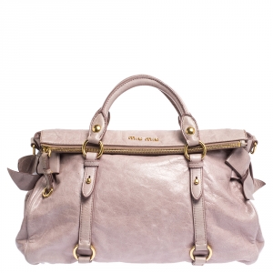 Miu Miu Pale Pink Vitello Leather Bow Satchel