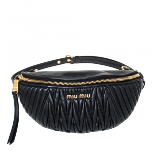 Miu Miu Metallic Black Matelasse Leather Belt Bag