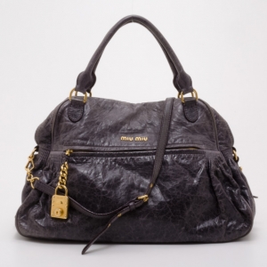 Pre Owned Miu Miu Lily Distressed Black Leather Bag 