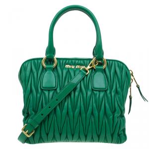 Miu Miu Green Matelasse Leather Small Bauletto Top Handle Bag