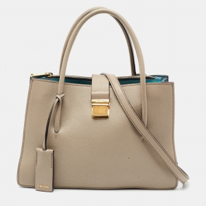 Miu Miu Beige/Blue Madras Leather Medium Tote