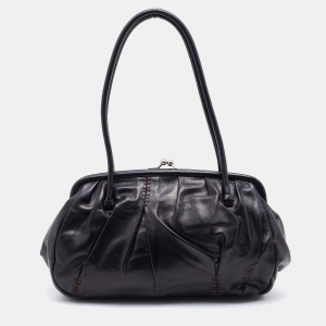 Miu Miu Black Leather Kisslock Frame Satchel
