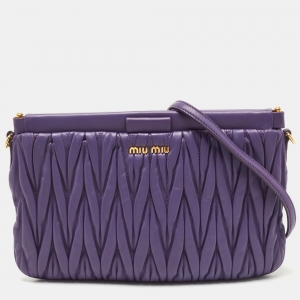 Pre Owned Miu Miu Purple Matelassé Leather Frame Clutch Bag
