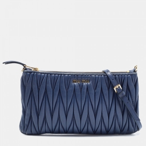 Miu Miu Navy Blue Matalasse Leather Clutch Crossbody Bag
