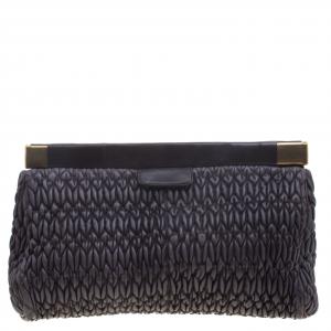 Miu Miu Dark Grey Matelasse Leather Frame Clutch