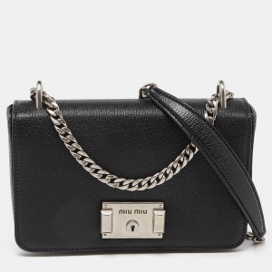 Miu Miu Black Madras Leather Flap Crossbody Bag