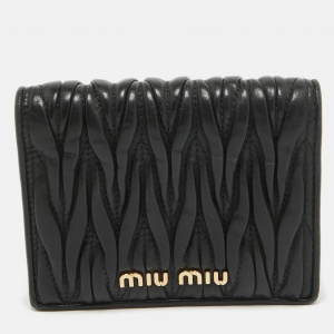 Miu Miu Black Matelassé Leather Bifold Card Holder