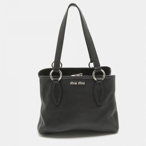 Miu Miu Black Vitello Phenix Leather Zip Tote