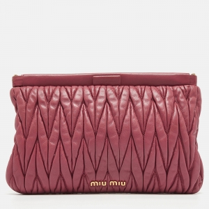 Miu Miu Dark Pink Matelassé Leather Frame Clutch