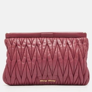Pre Owned Miu Miu Dark Pink Matelassé Leather Frame Clutch
