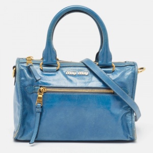 Miu Miu Blue Vitello Shine Leather Satchel