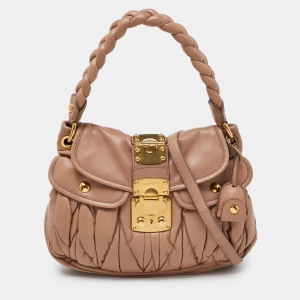 Miu Miu Beige Matelassé Leather Small Coffer Hobo