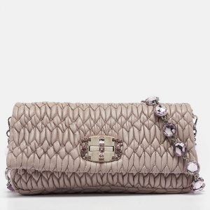 مملوكة مسبقًا Miu Miu Lilac Matelassé Leather Crystals Flap Shoulder Bag