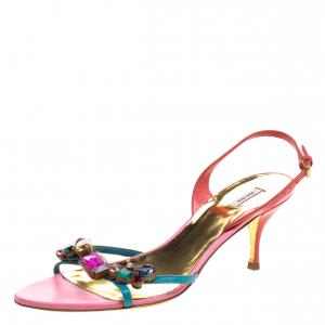 Miu Miu Multicolour Crystal Embellished Strappy Slingback Sandals Size 39