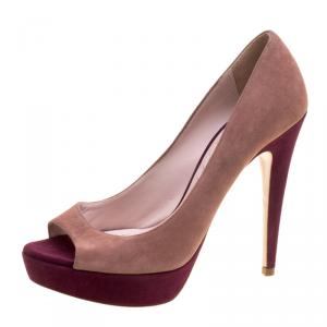 Miu Miu Two Tone Suede Peep Toe Platform Pumps Size 38.5