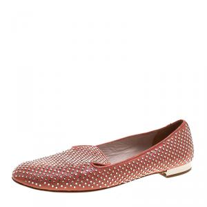 Miu Miu Coral Orange Crystal Studded Patent Leather Smoking Slippers Size 38.5