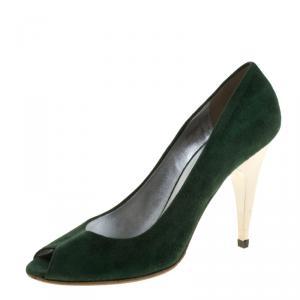 Miu Miu Green Suede Peep Toe Pumps Size 37.5