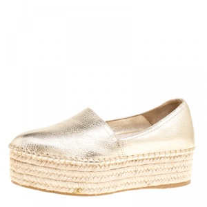 Miu Miu Metallic Gold Leather Platform Espadrilles Size 36