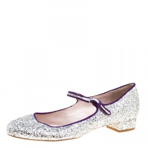Miu Miu Silver Glitter Mary Jane Ballet Flats Size 39