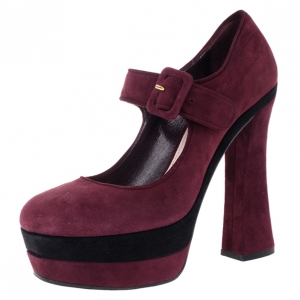 Pre Owned Miu Miu Magenta Suede Mary Jane Platform Pumps Size 37