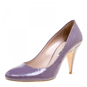 Miu Miu Purple Croc Embossed Patent Leather Pumps Size 39