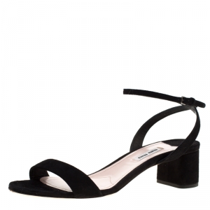 Miu Miu Black Suede Ankle Strap Open Toe Sandals Size 38