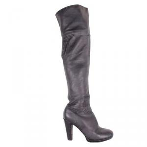 Miu Miu Black Leather Thigh High Boots Size 39