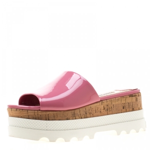 Miu Miu Pink Patent Leather Cork Platform Slide 37