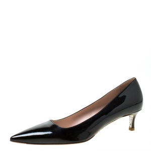 Miu Miu Black Patent Leather Pointed Toe Kitten Heel Pumps Size 37.5