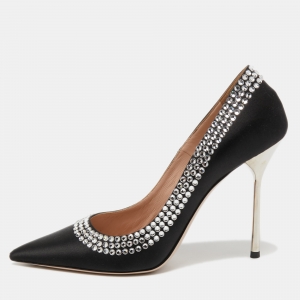 Miu Miu Black Satin Embellished Pointed Toe Pumps Size 37.5