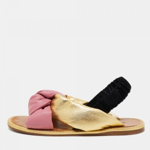 Miu Miu Tricolor Leather and Velvet knot Slingback Flat Sandals Size 40