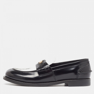Pre Owned Miu Miu Black/White Patent Leather Coin Penny Loafers Size 39