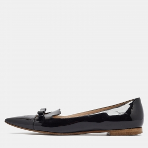 Miu Miu Black Patent Bow Smoking Slipper Size 38  