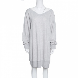 MM6 Maison Margiela Grey Melange Terry Cold Shoulder Oversized Sweatshirt Dress S