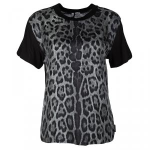 Moncler Black Contrast Animal Print Silk Panel T-Shirt XS