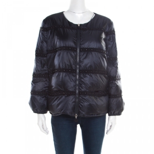 Moncler Navy Blue Bead Embellished Quilted Down Jacket S