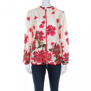 Moncler Cream Floral Printed Hooded Windbreaker Jacket M