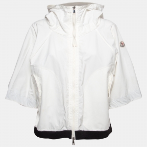 Moncler White Synthetic Zip-Up Hooded Jacket M
