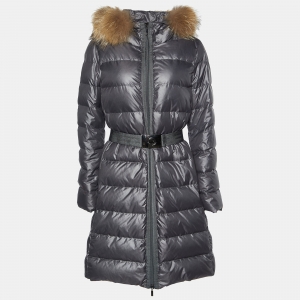 Moncler Grey Down Quilted Nantes Hooded Coat M/L