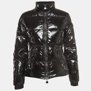 Moncler Black Synthetic Zip-Up Down Jacket S